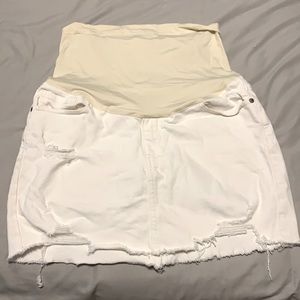 White distressed jean maternity skirt